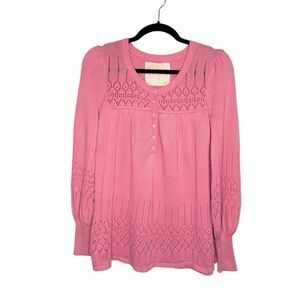 Love Rocks Women’s Small Babydoll Knit Henley Sweater Pink Preppy Twee Y2K